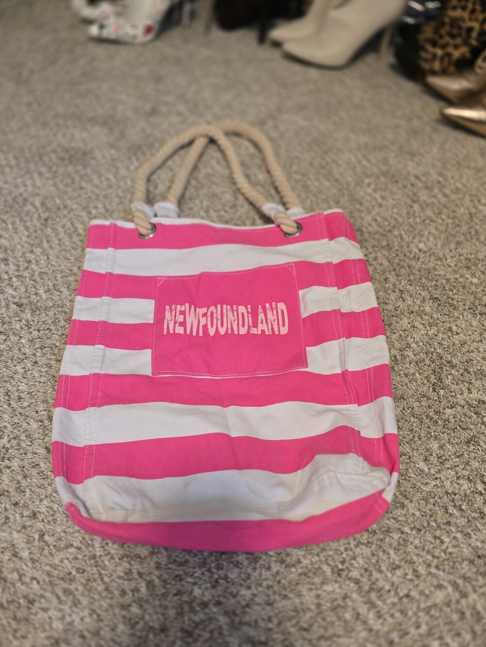 Vibrant Pink & White Striped Newfoundland Souvenir Beach Bag